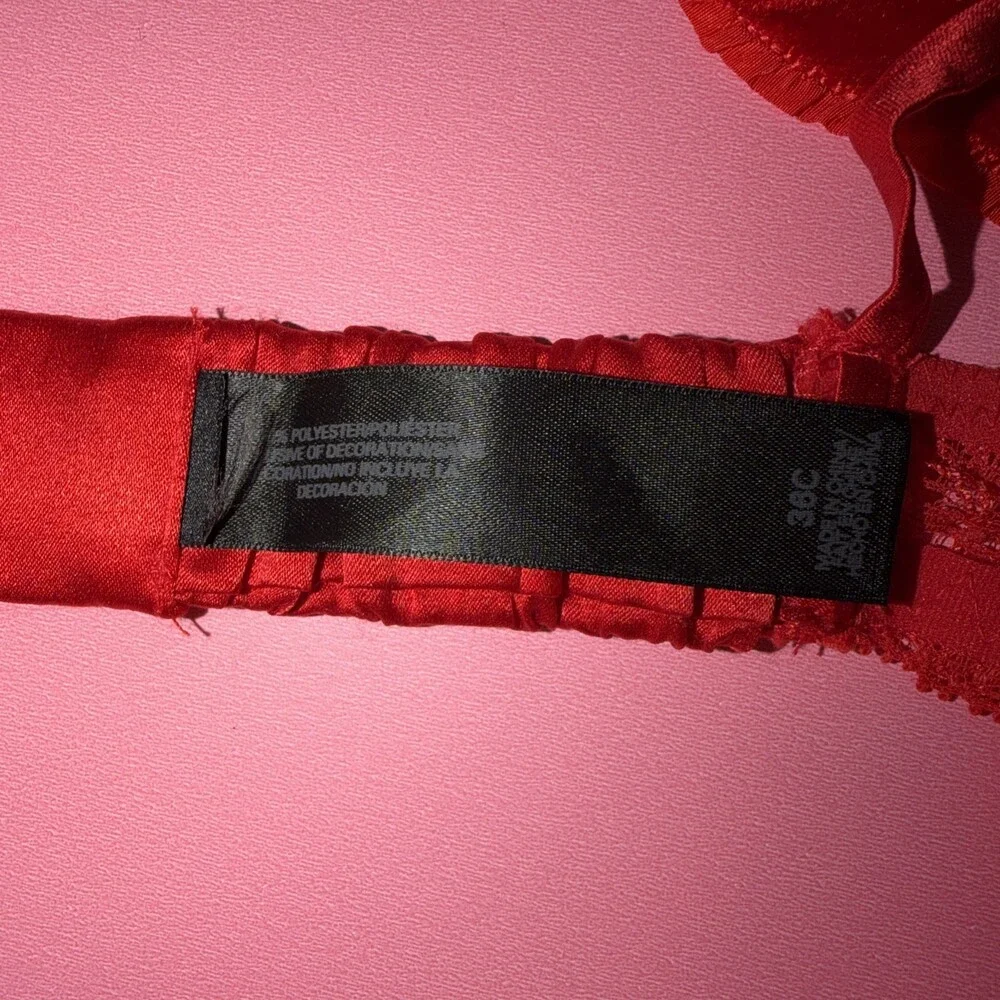 Victoria's Secret DESIGNER COLLECTION 36C BRA+garter+L RED VELOUR BOWS crystals